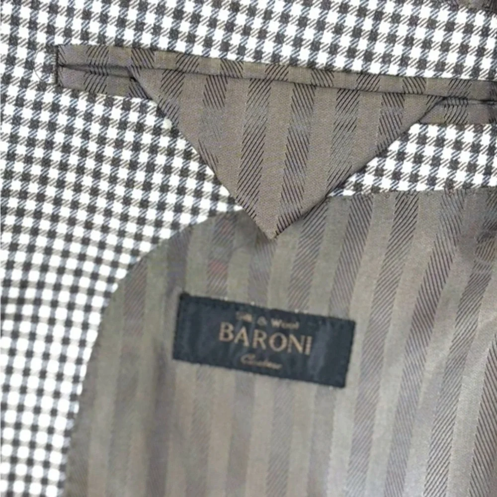 Baroni Blazer Mens 44R Brown Gingham Wool Silk Lanificio di Pray Sport Coat